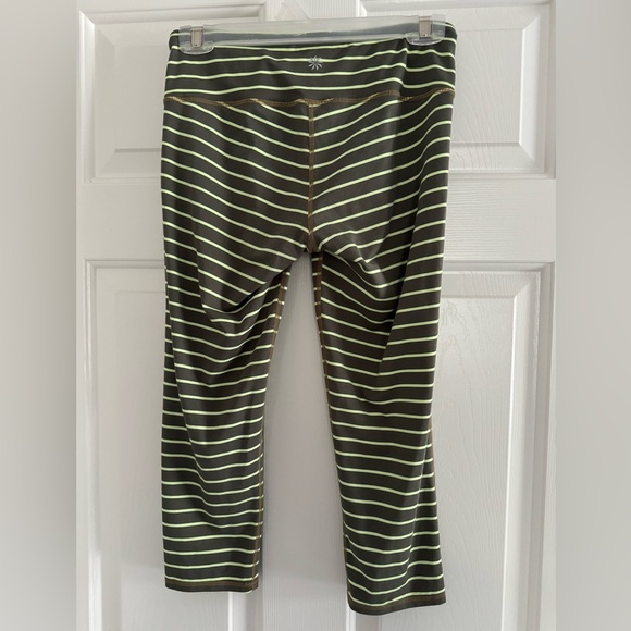 Athleta Cropped Leggings Size S, Olive green with Lime stripes - Picture 2 of 3